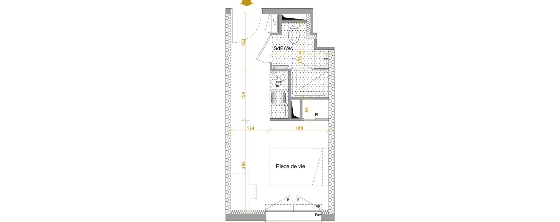 Appartement T1 de 17,80 m2 &agrave; Nantes Le petit port