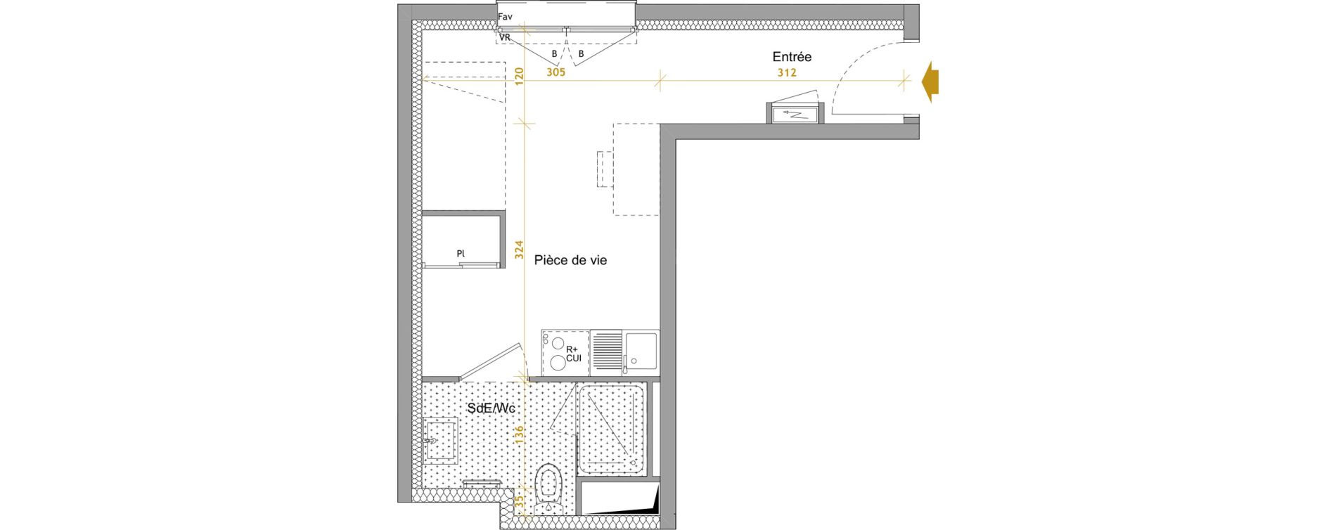 Appartement T1 de 21,16 m2 &agrave; Nantes Le petit port