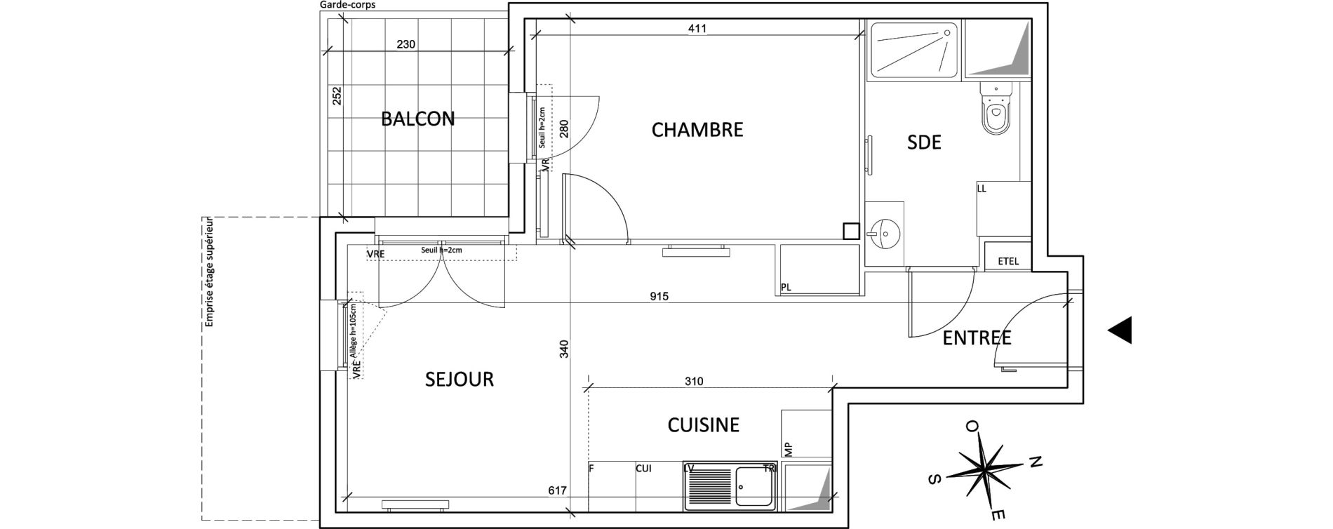 Appartement T2 de 42,15 m2 &agrave; Nantes La beaujoire