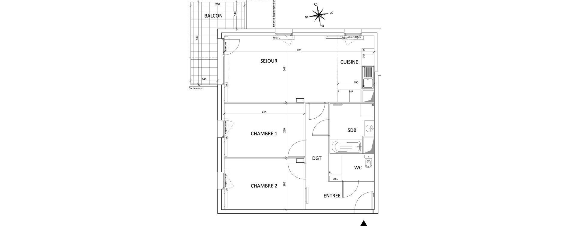 Appartement T3 de 67,56 m2 &agrave; Nantes La beaujoire