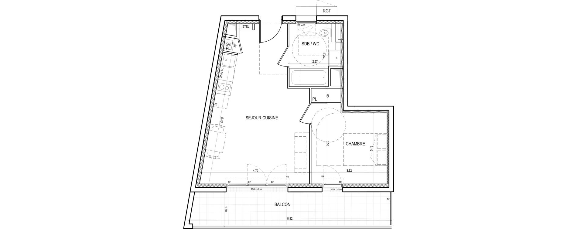 Appartement T2 de 43,40 m2 &agrave; Nantes Bout des landes