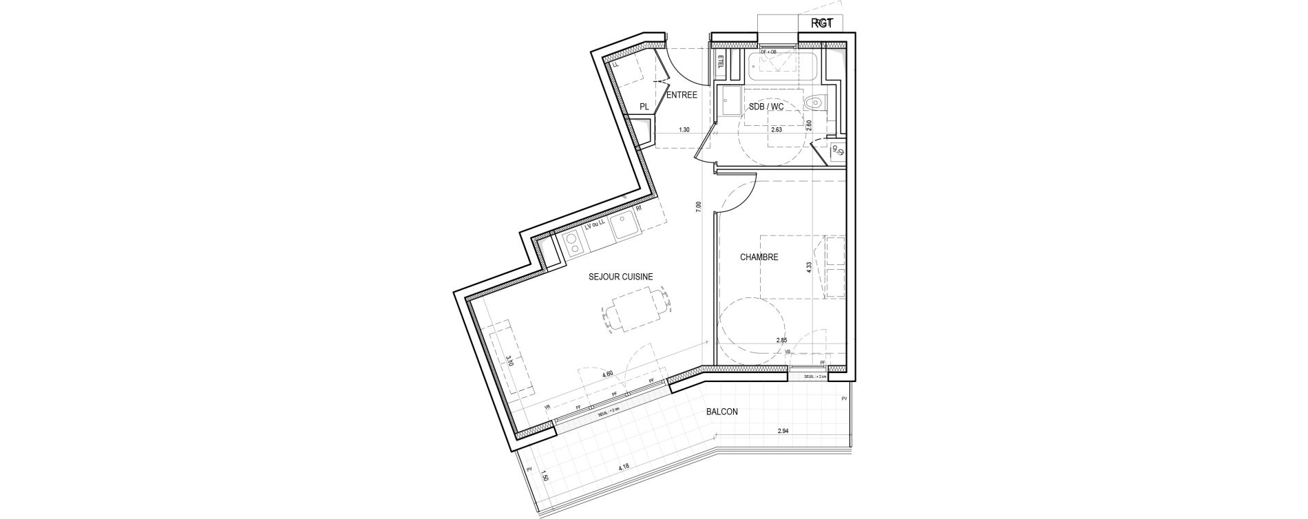Appartement T2 de 42,50 m2 &agrave; Nantes Bout des landes