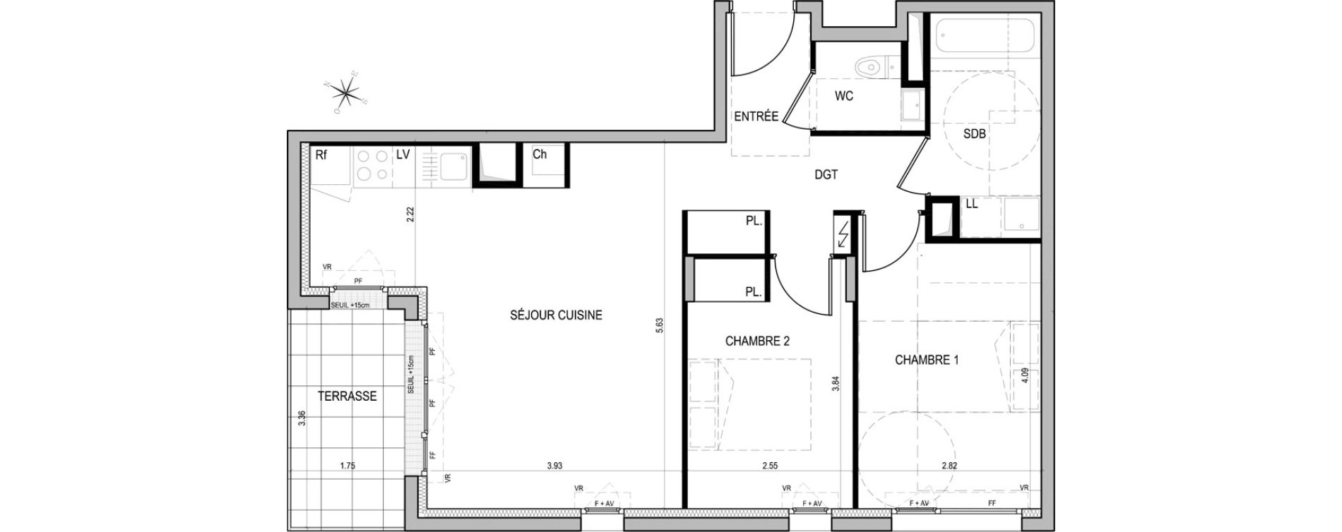 Appartement T3 de 62,80 m2 &agrave; Nantes La joneli&egrave;re