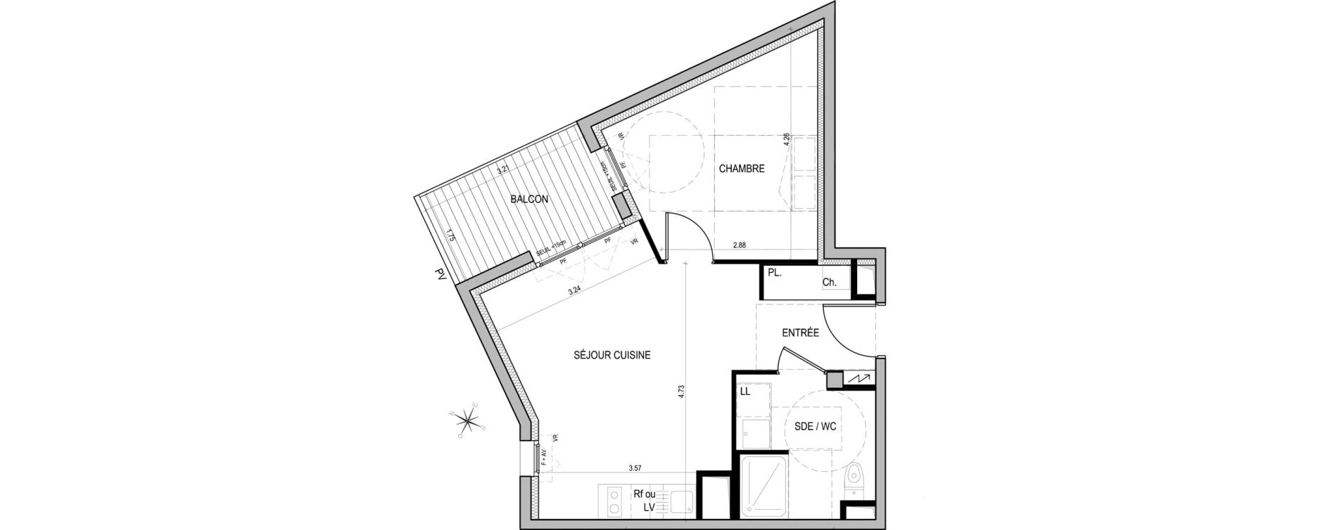 Appartement T2 de 42,00 m2 &agrave; Nantes La joneli&egrave;re