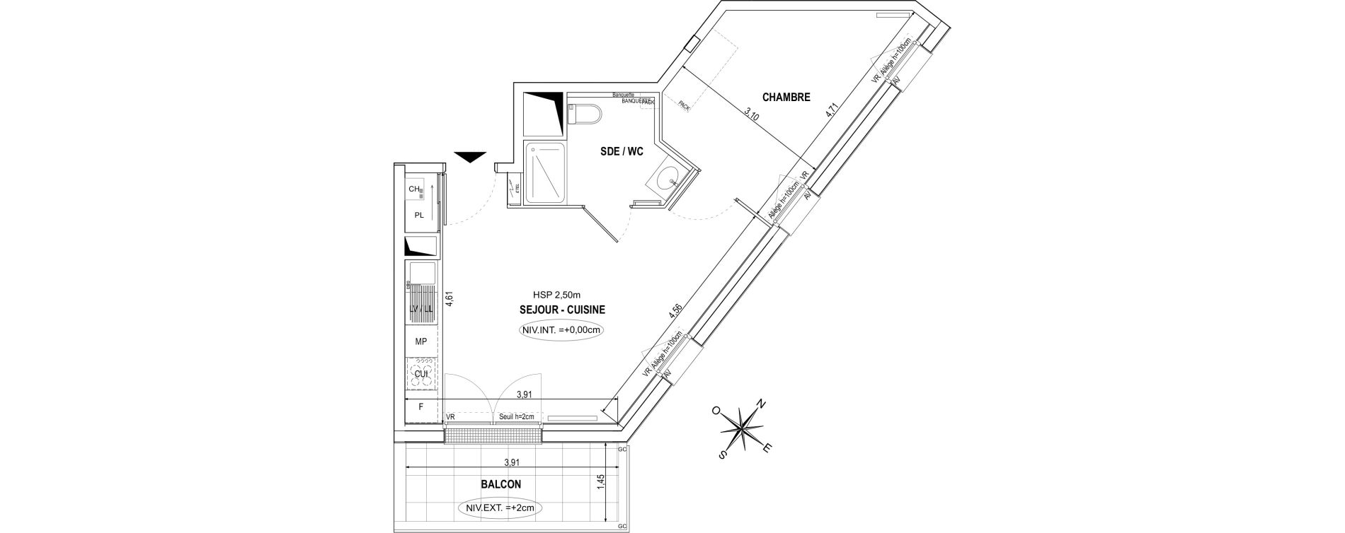 Appartement T2 de 39,36 m2 &agrave; Orvault La praudi&egrave;re