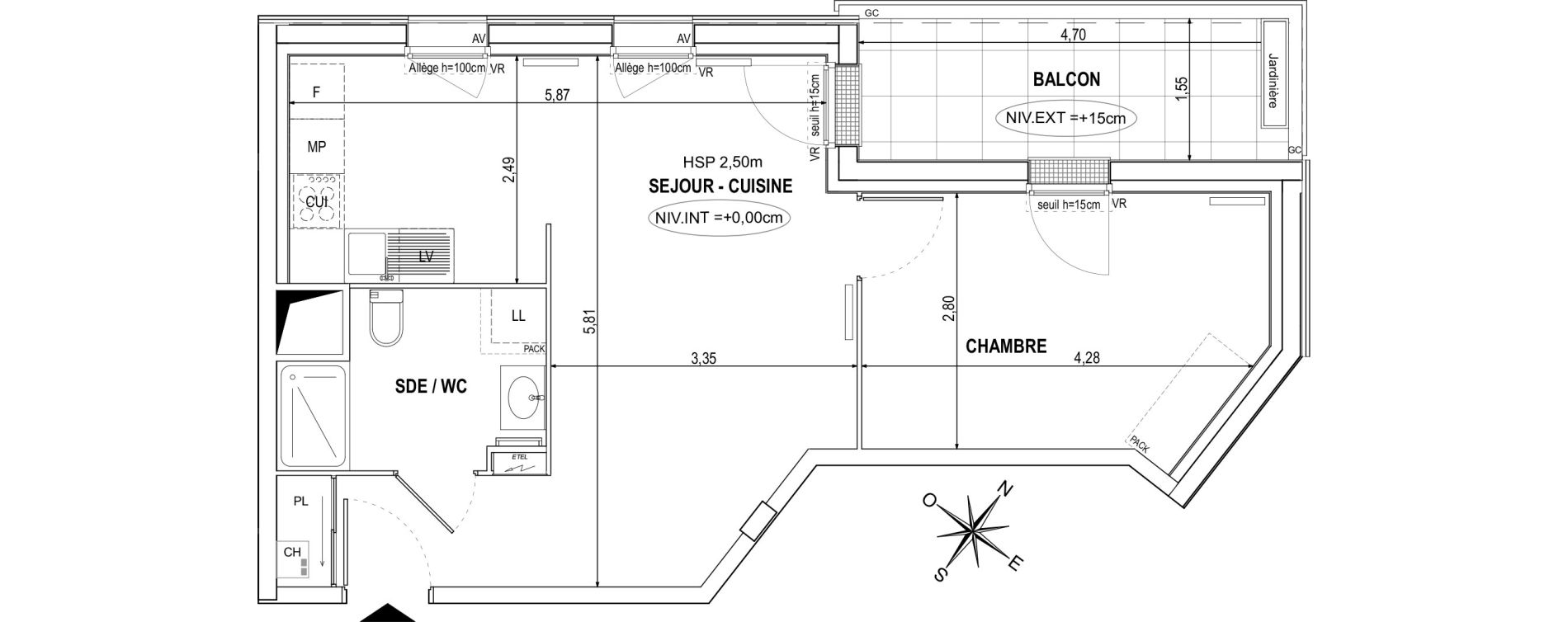 Appartement T2 de 45,14 m2 &agrave; Orvault La praudi&egrave;re