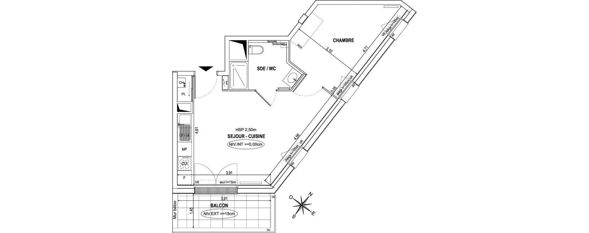Appartement T2 de 39,36 m2 &agrave; Orvault La praudi&egrave;re