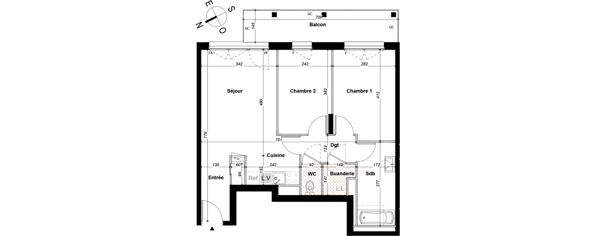 Appartement T3 de 57,96 m2 &agrave; Orvault N&eacute;o