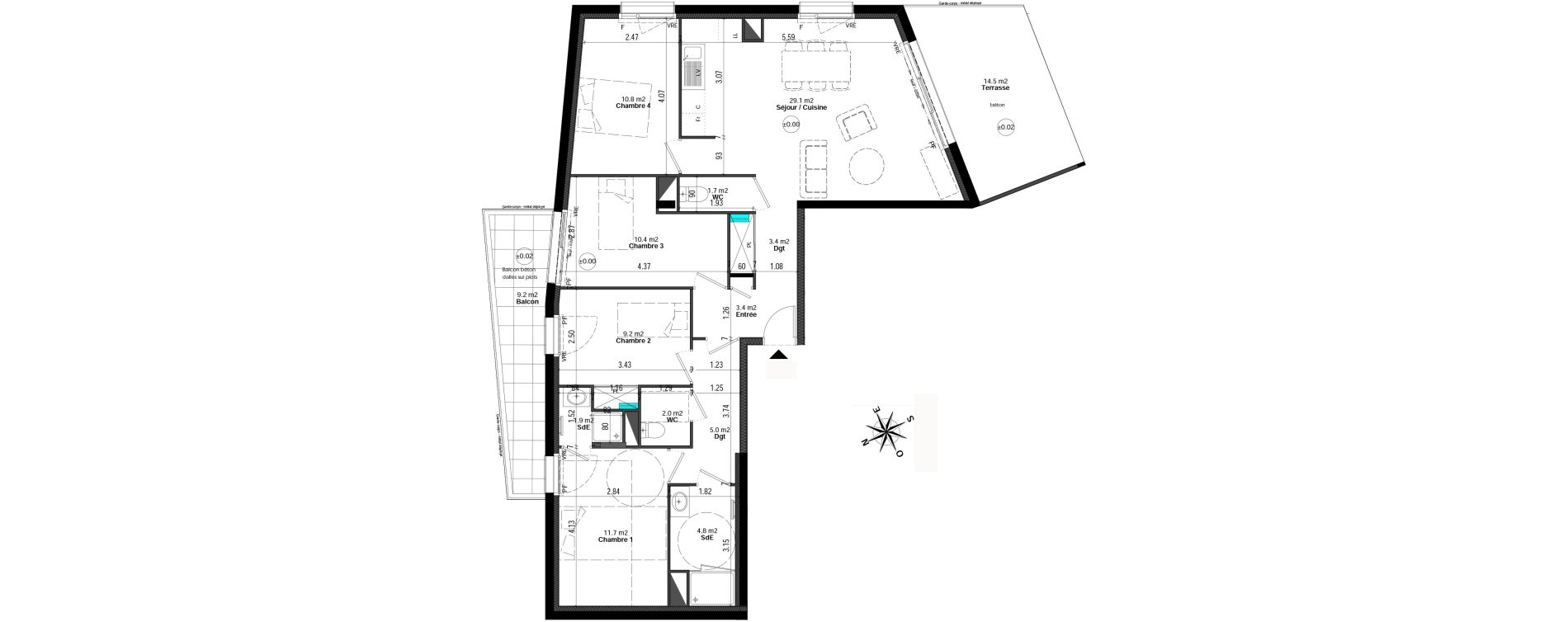 Appartement T5 de 93,40 m2 &agrave; Orvault N&eacute;o
