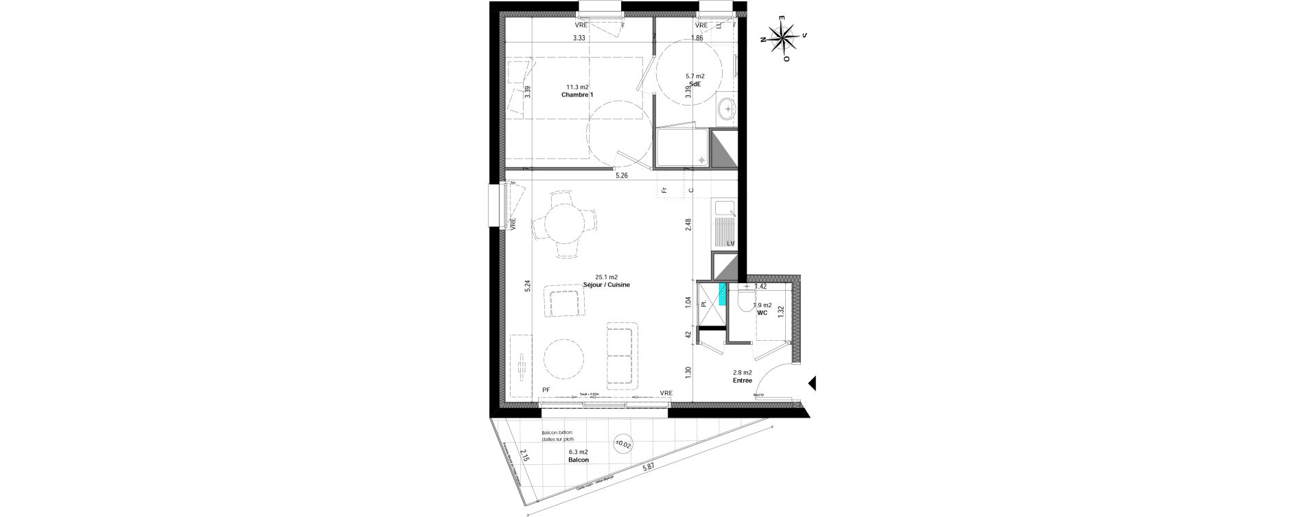 Appartement T2 de 46,80 m2 &agrave; Orvault N&eacute;o