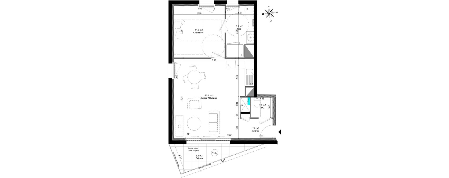 Appartement T2 de 46,80 m2 &agrave; Orvault N&eacute;o