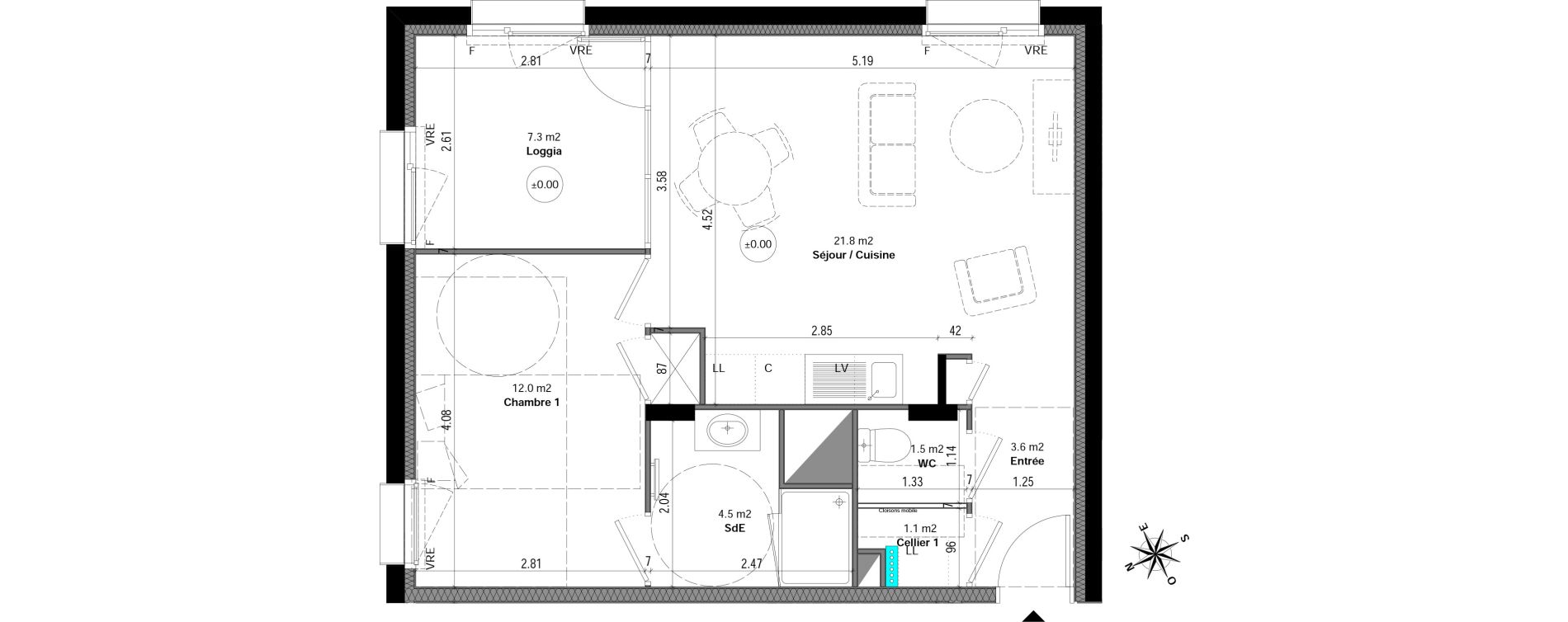Appartement T2 de 44,30 m2 &agrave; Orvault N&eacute;o