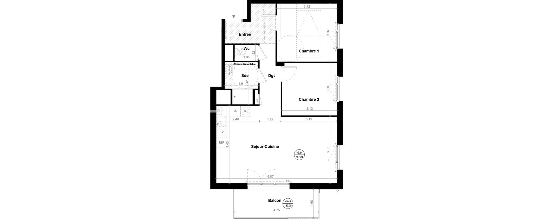 Appartement T3 de 63,33 m2 &agrave; Orvault N&eacute;o