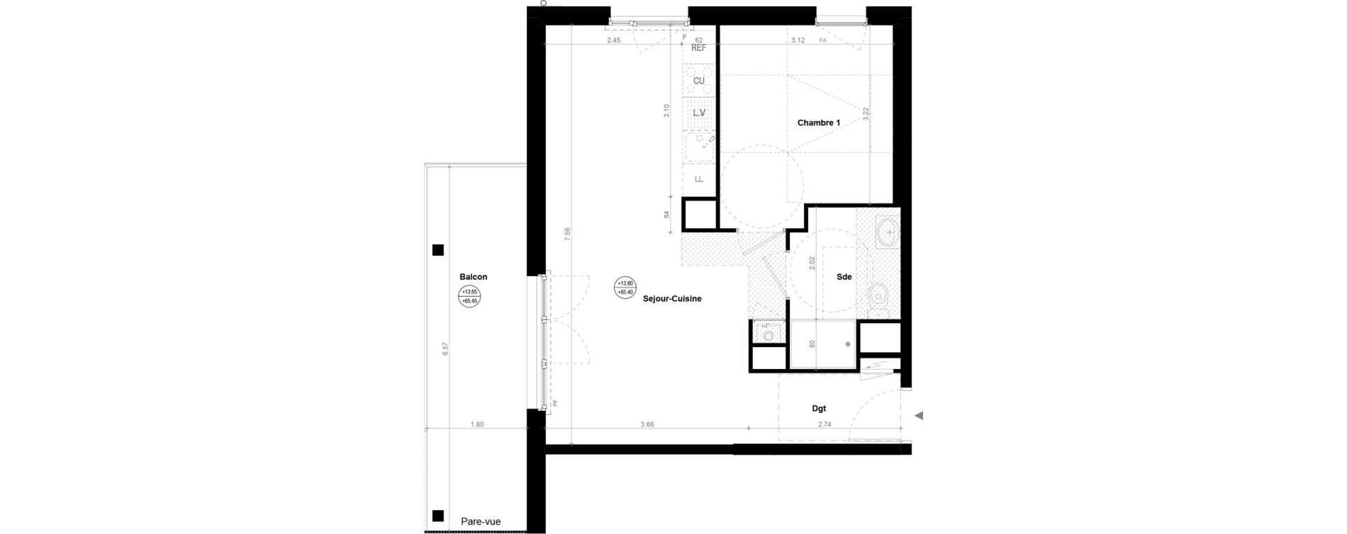 Appartement T2 de 45,62 m2 &agrave; Orvault N&eacute;o