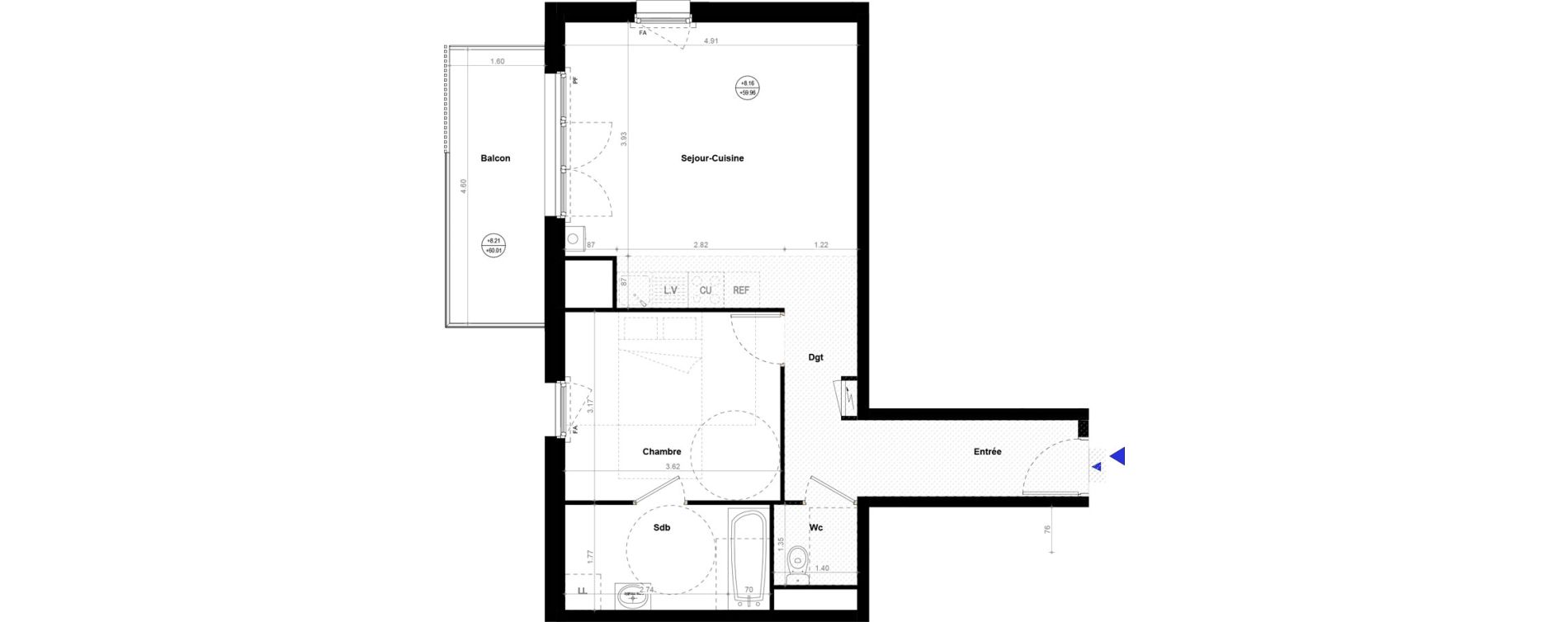 Appartement T2 de 50,78 m2 &agrave; Orvault N&eacute;o