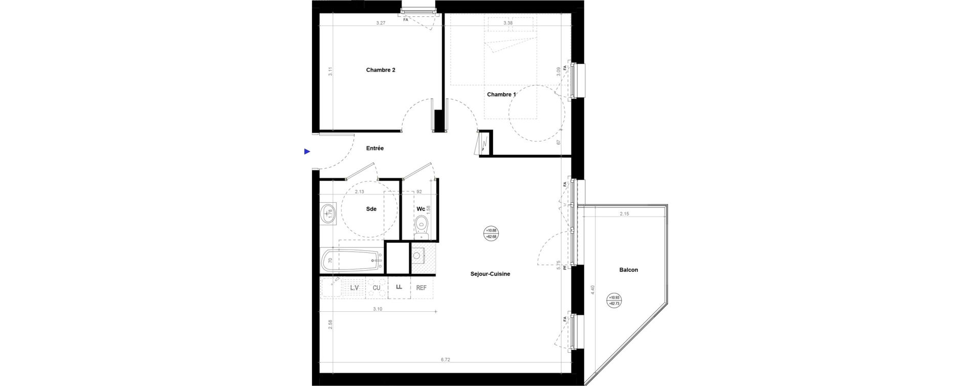 Appartement T3 de 62,09 m2 &agrave; Orvault N&eacute;o