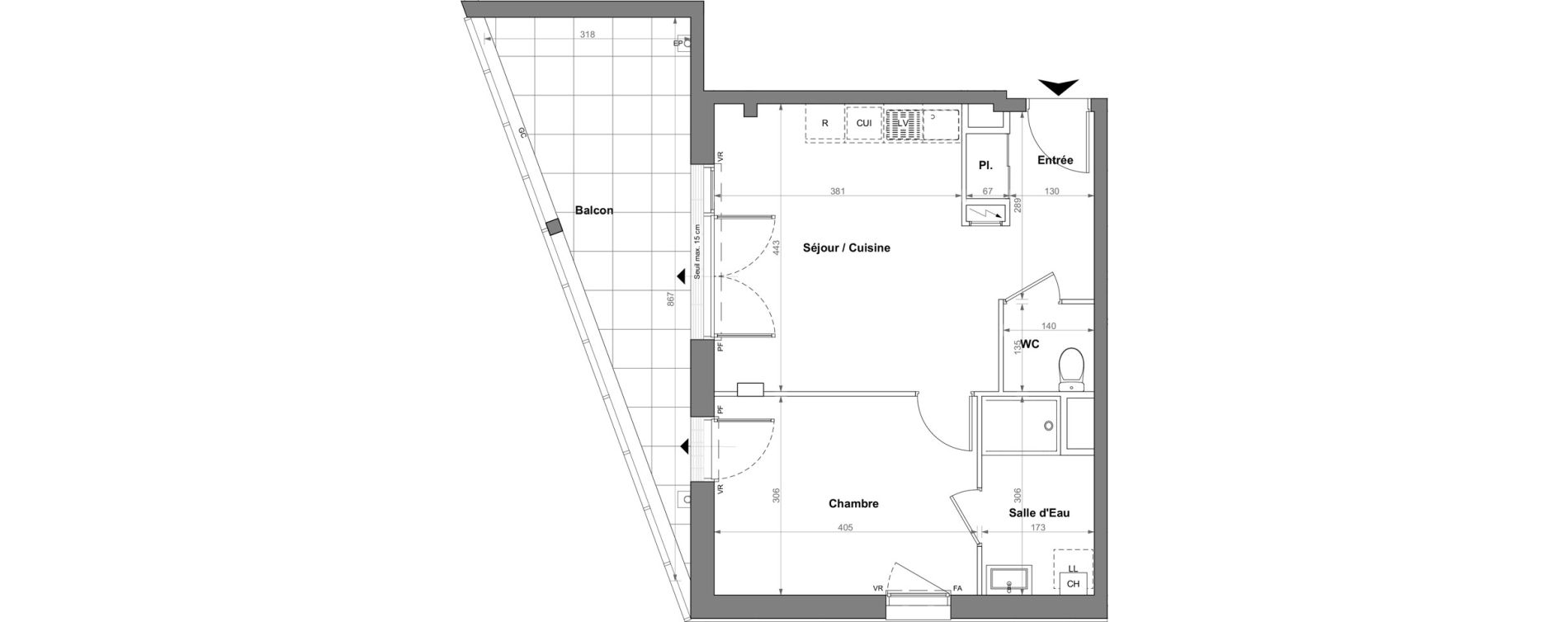 Appartement T2 de 41,96 m2 &agrave; Orvault La bertheloti&egrave;re