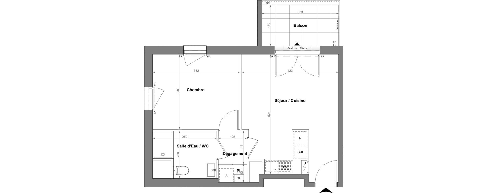 Appartement T2 de 41,47 m2 &agrave; Orvault La bertheloti&egrave;re