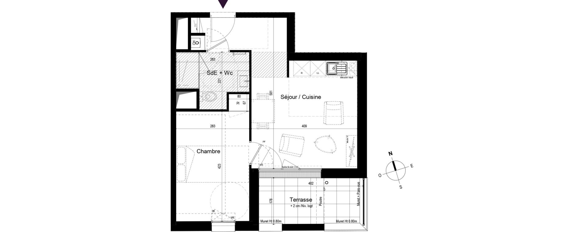 Appartement T2 de 39,39 m2 &agrave; Paimb&oelig;uf Centre