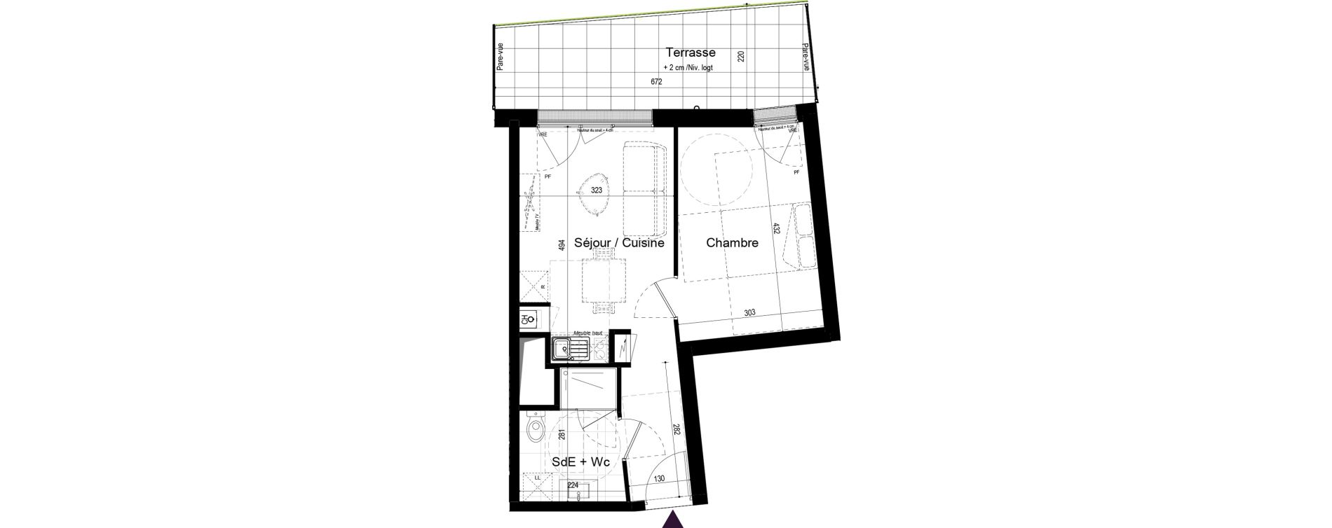 Appartement T2 de 36,46 m2 &agrave; Paimb&oelig;uf Centre
