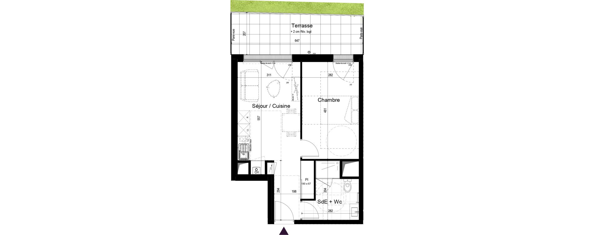 Appartement T2 de 40,47 m2 &agrave; Paimb&oelig;uf Centre