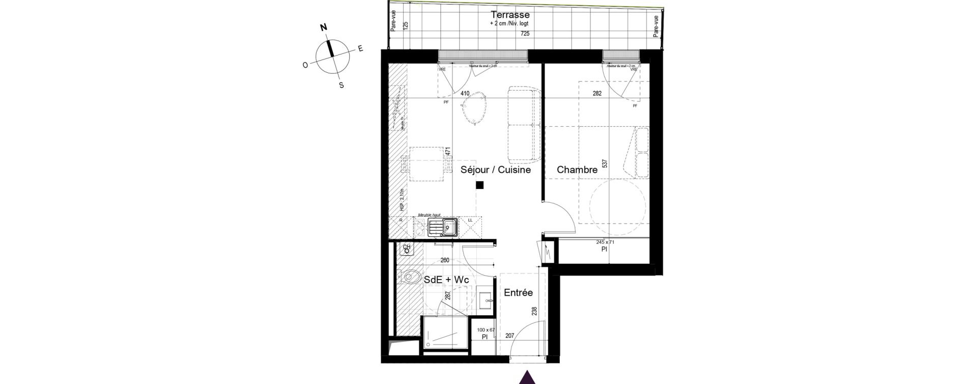 Appartement T2 de 45,65 m2 &agrave; Paimb&oelig;uf Centre