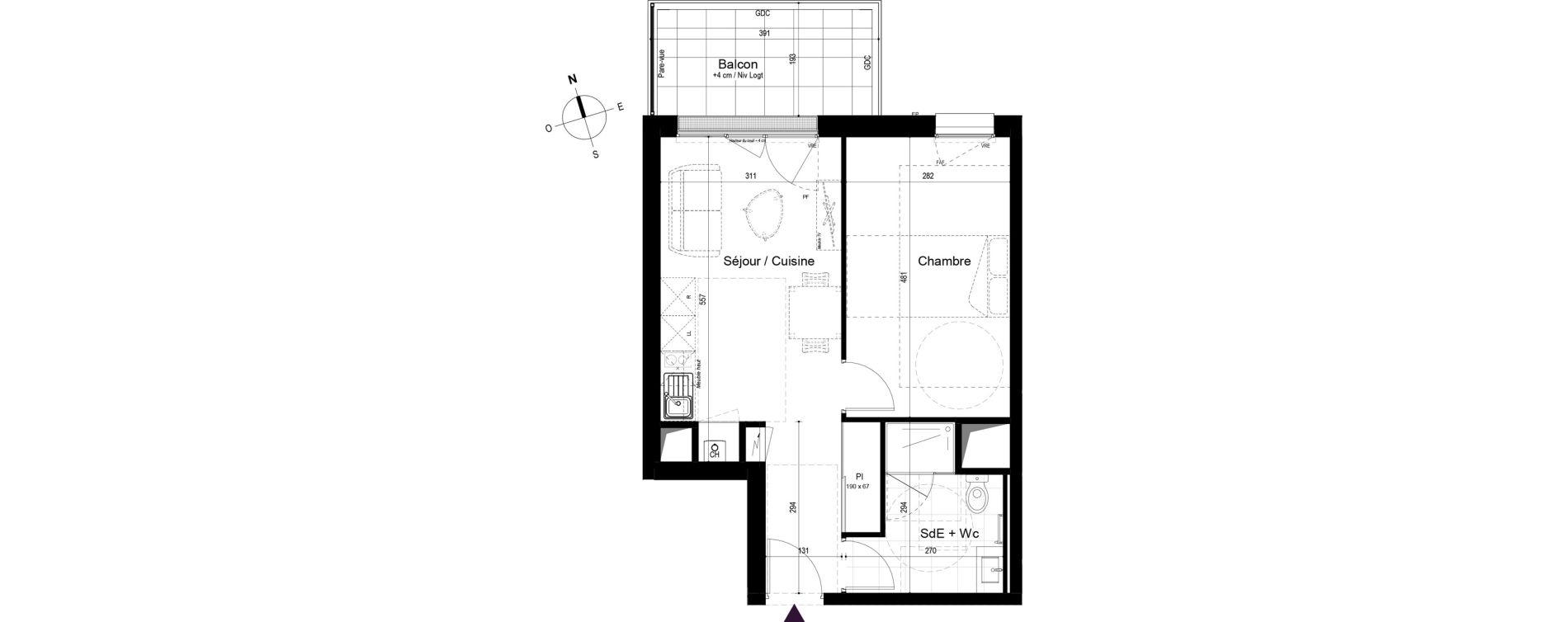 Appartement T2 de 40,23 m2 &agrave; Paimb&oelig;uf Centre