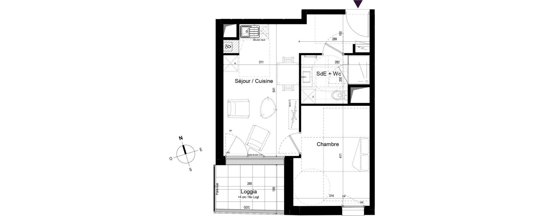 Appartement T2 de 37,77 m2 &agrave; Paimb&oelig;uf Centre