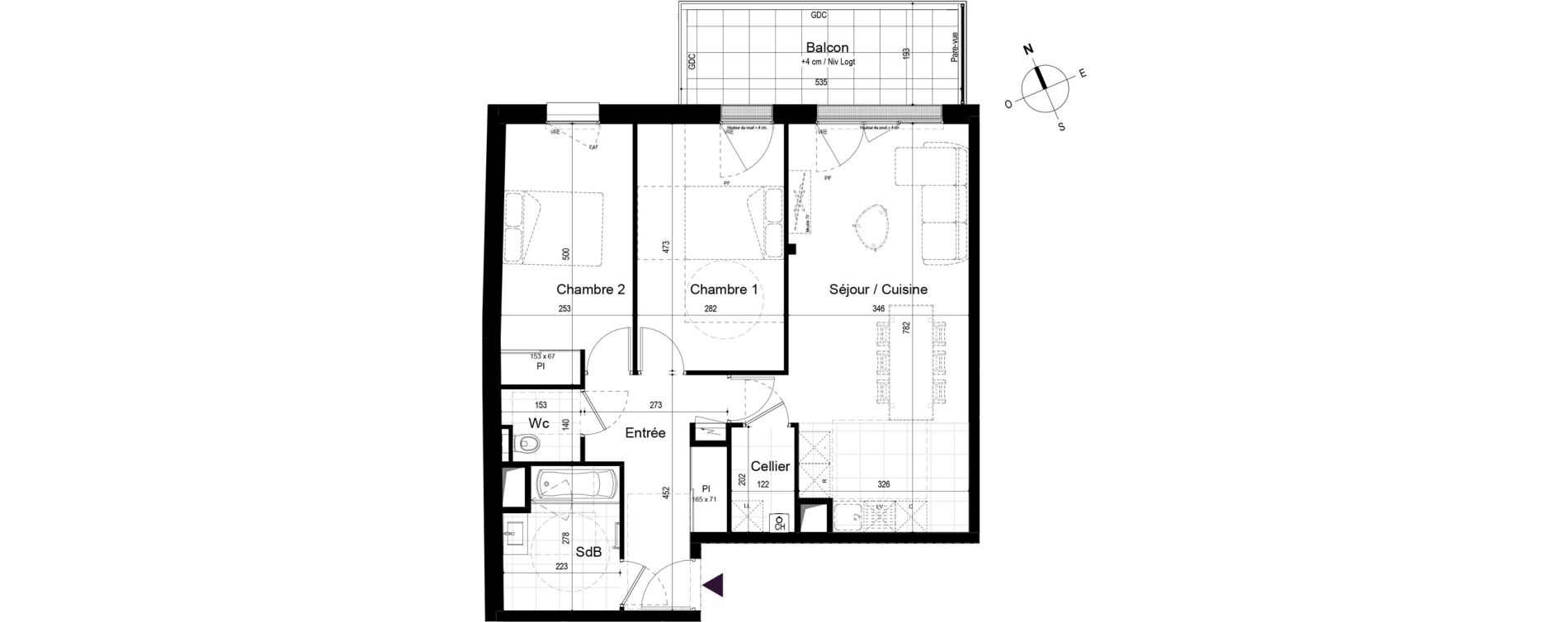 Appartement T3 de 71,80 m2 &agrave; Paimb&oelig;uf Centre