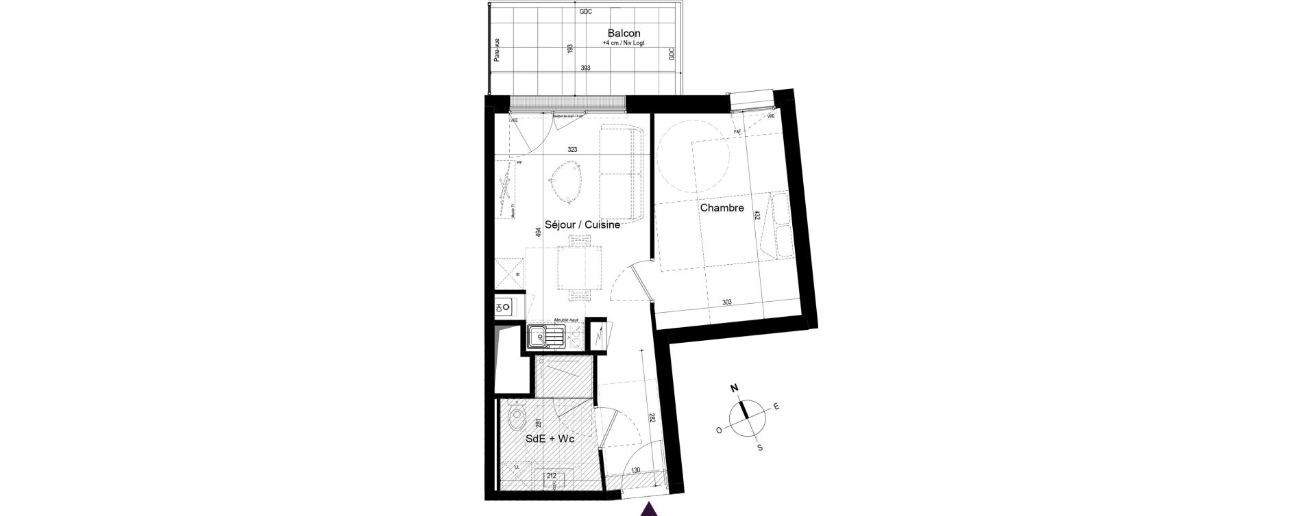 Appartement T2 de 36,23 m2 &agrave; Paimb&oelig;uf Centre