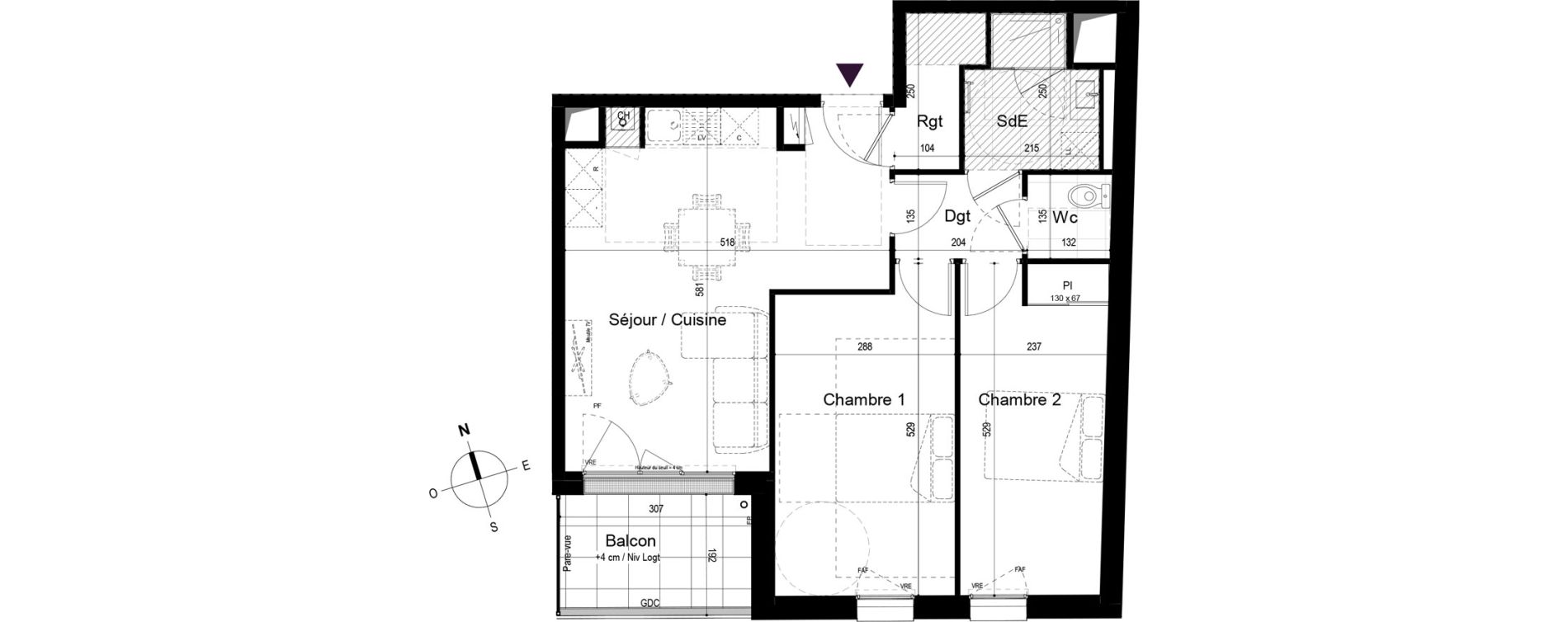 Appartement T3 de 62,08 m2 &agrave; Paimb&oelig;uf Centre