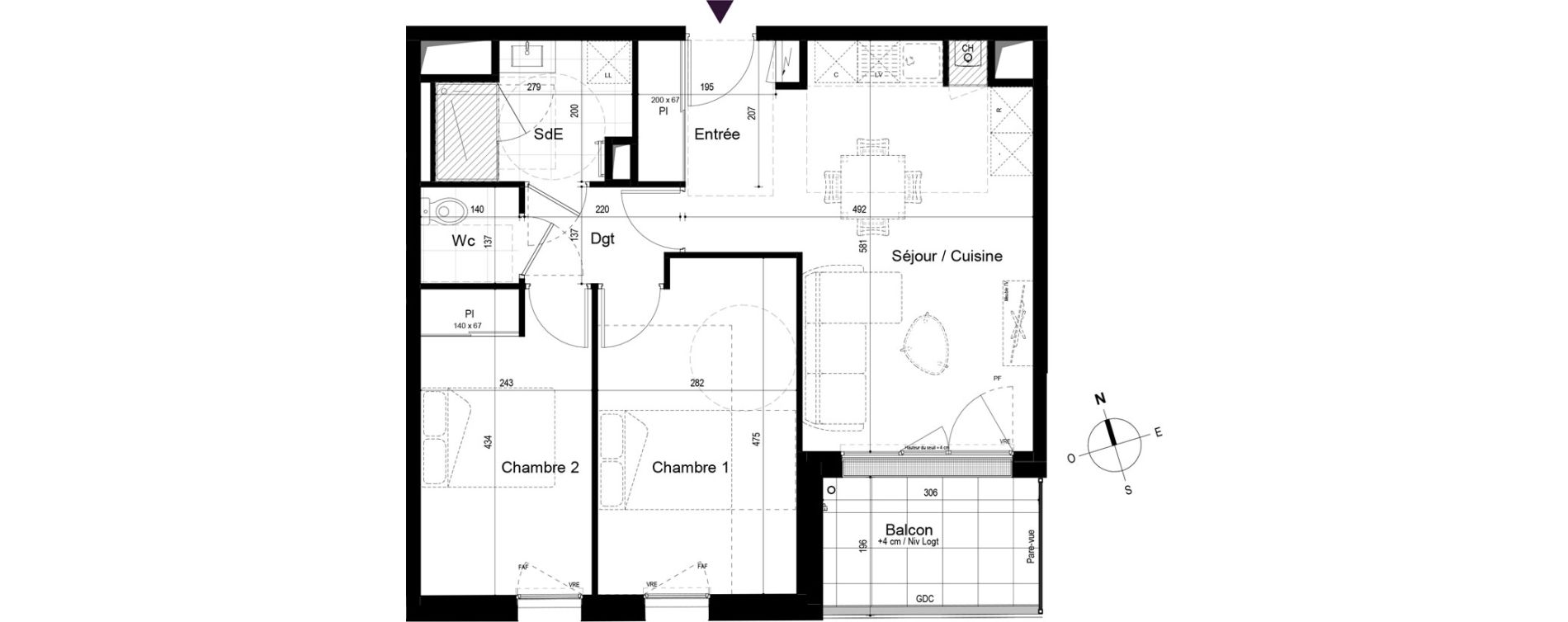 Appartement T3 de 57,61 m2 &agrave; Paimb&oelig;uf Centre