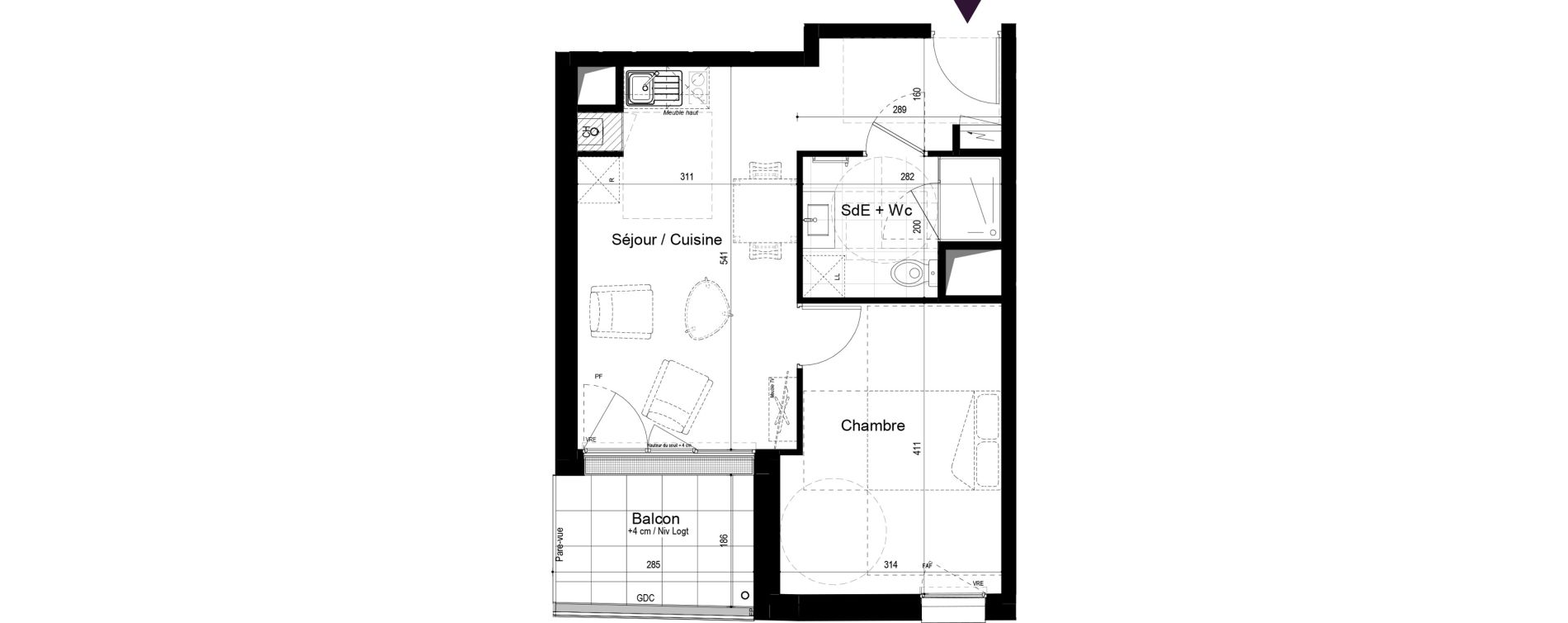Appartement T2 de 37,77 m2 &agrave; Paimb&oelig;uf Centre