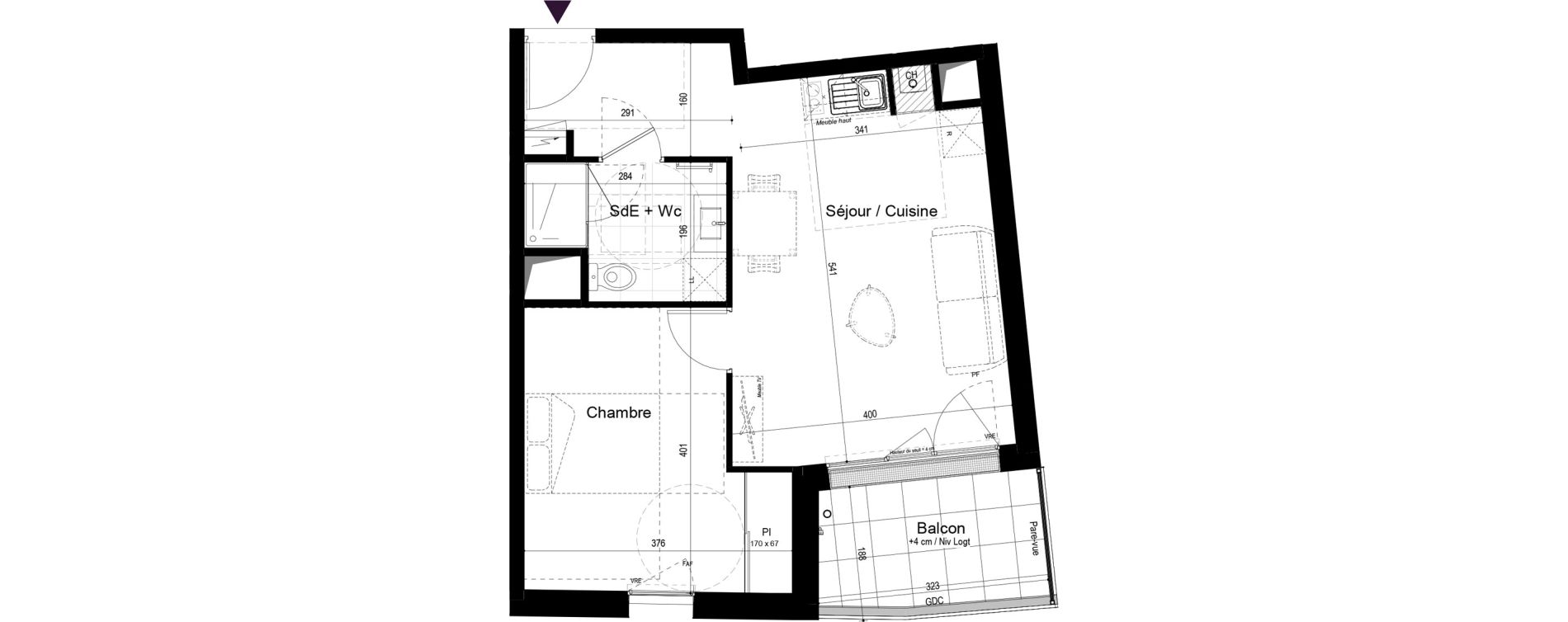 Appartement T2 de 41,82 m2 &agrave; Paimb&oelig;uf Centre