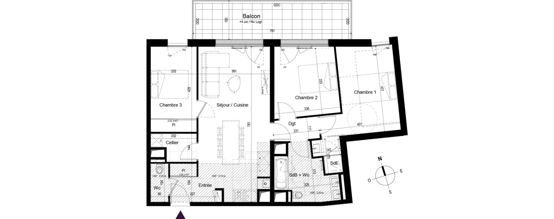Appartement T4 de 80,97 m2 &agrave; Paimb&oelig;uf Centre