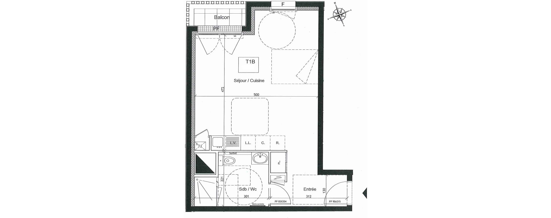 Appartement T1 de 37,45 m2 &agrave; Pontch&acirc;teau Centre