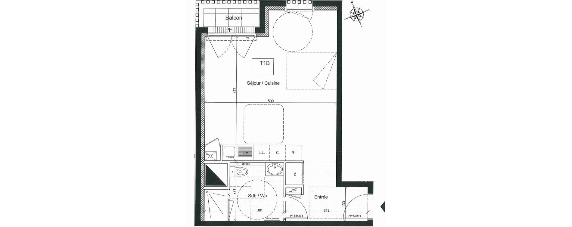 Appartement T1 de 37,45 m2 &agrave; Pontch&acirc;teau Centre