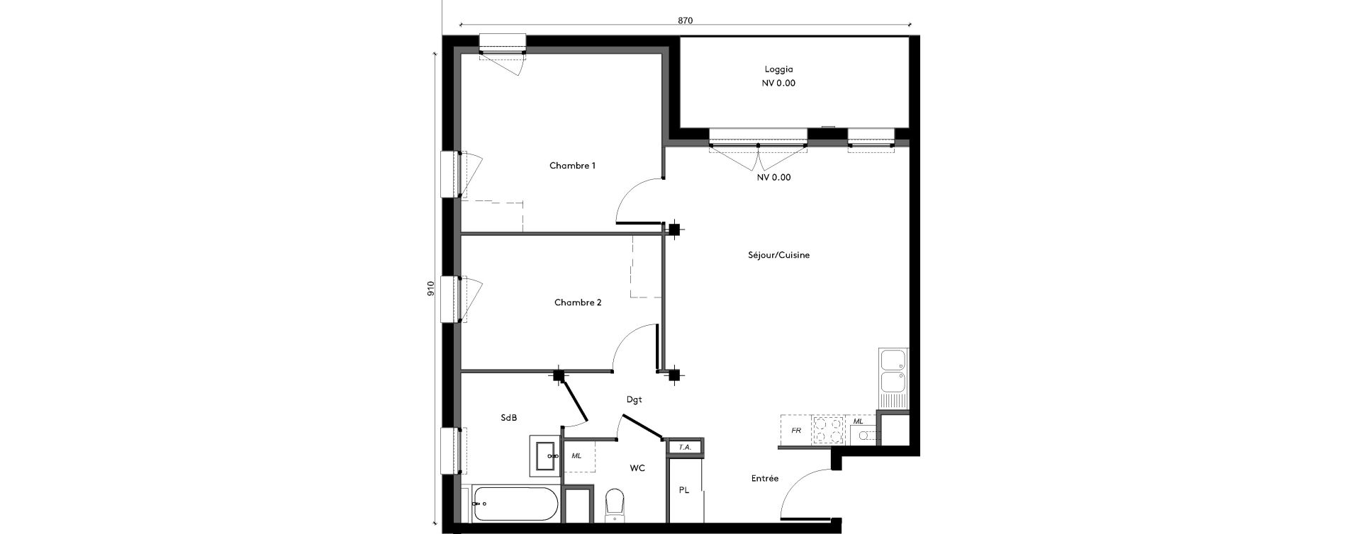Appartement T3 de 65,26 m2 &agrave; Pontch&acirc;teau Centre