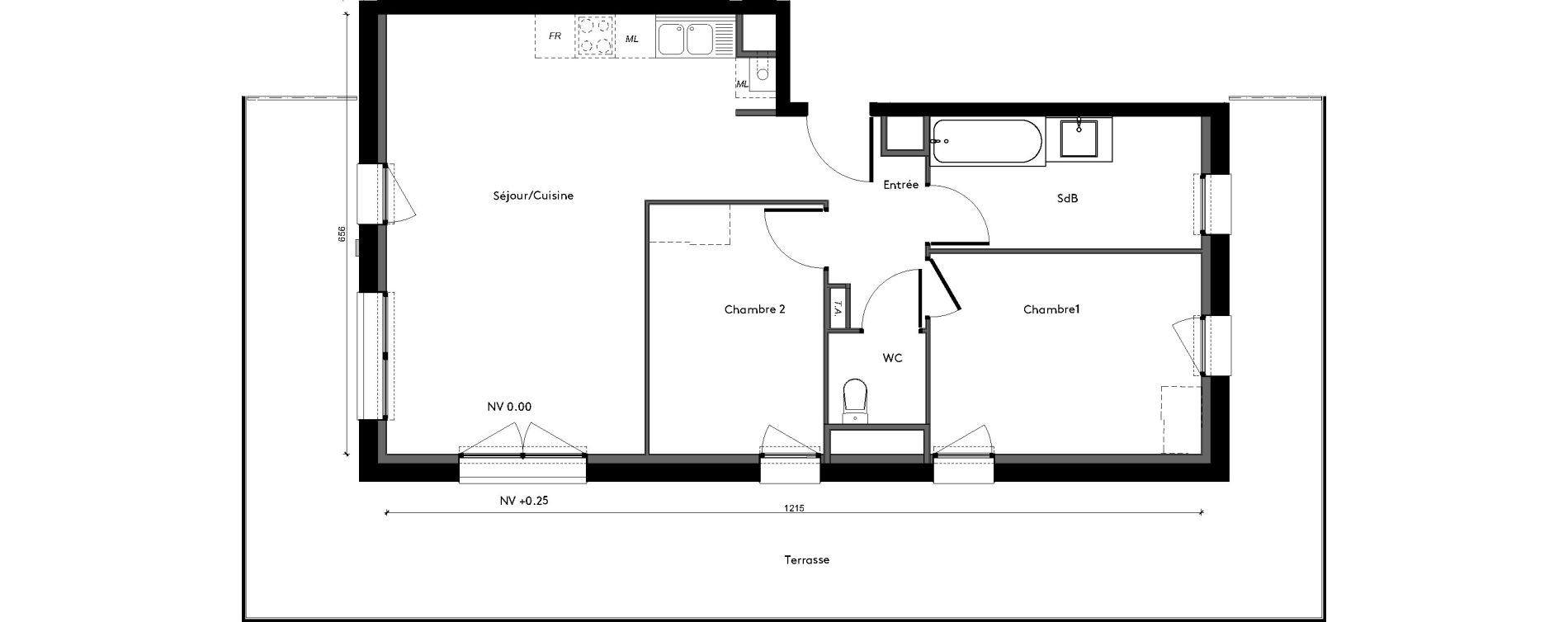 Appartement T3 de 66,67 m2 &agrave; Pontch&acirc;teau Centre