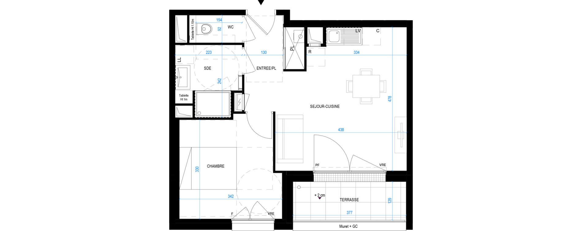 Appartement T2 de 40,70 m2 &agrave; Pornic Biroch&egrave;re - joseli&egrave;re
