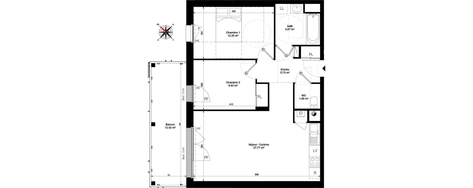 Appartement T3 de 62,66 m2 &agrave; Pornichet Gambetta