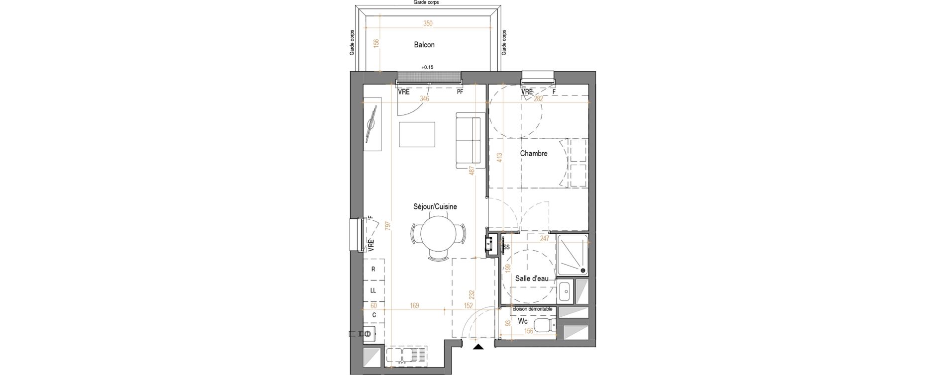 Appartement T2 de 44,72 m2 &agrave; Rez&eacute; Pont-rousseau