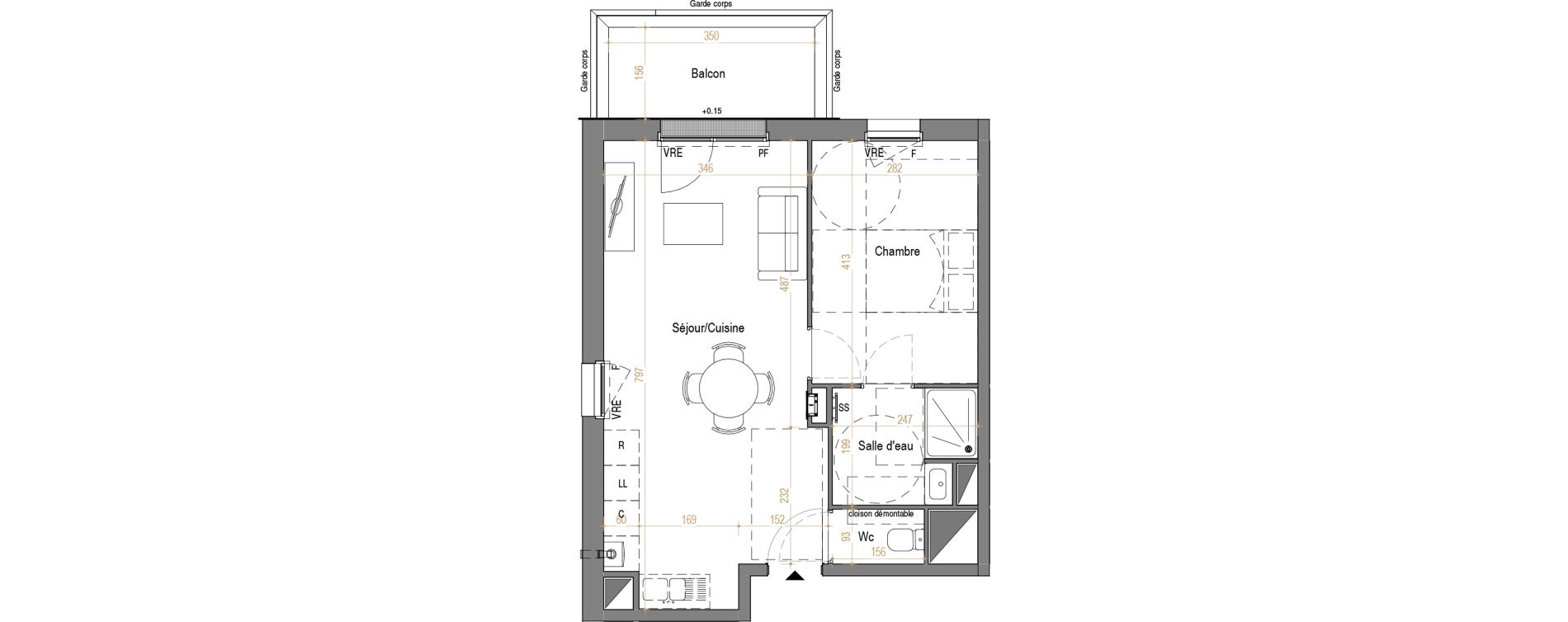 Appartement T2 de 44,72 m2 &agrave; Rez&eacute; Pont-rousseau