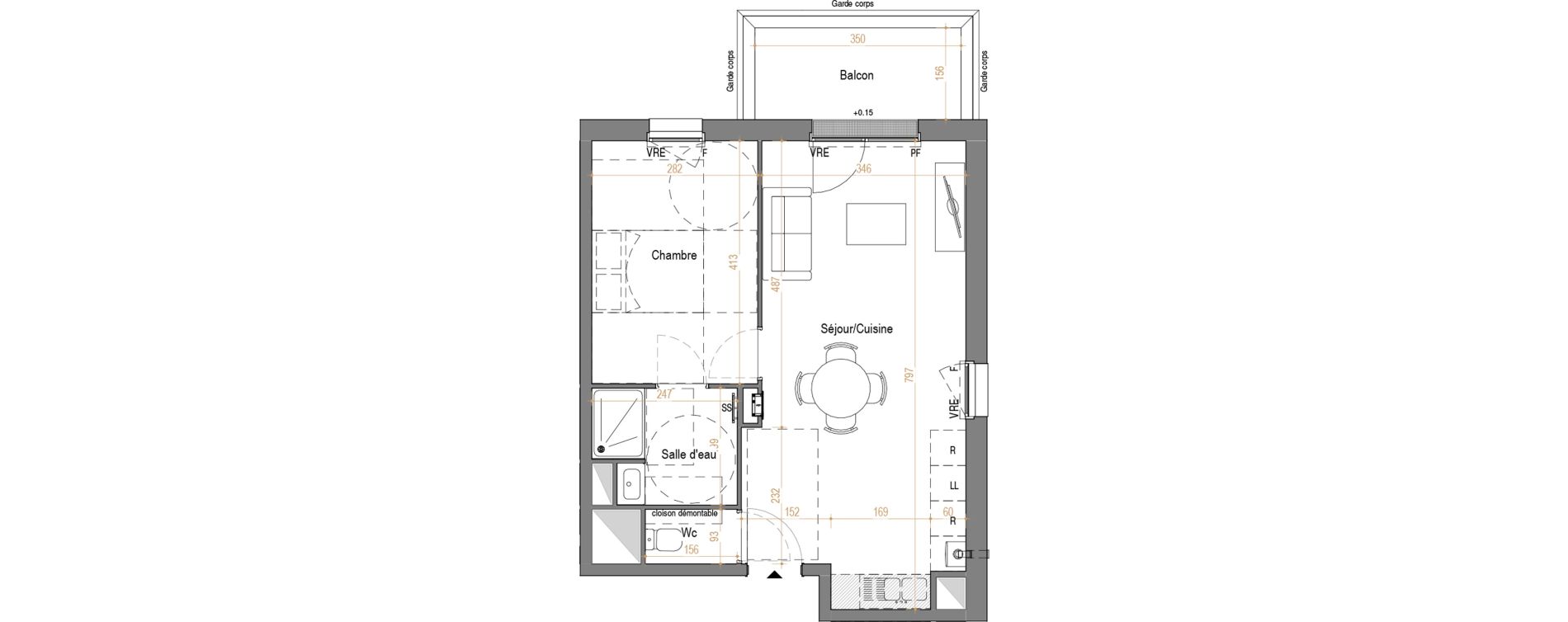 Appartement T2 de 44,72 m2 &agrave; Rez&eacute; Pont-rousseau