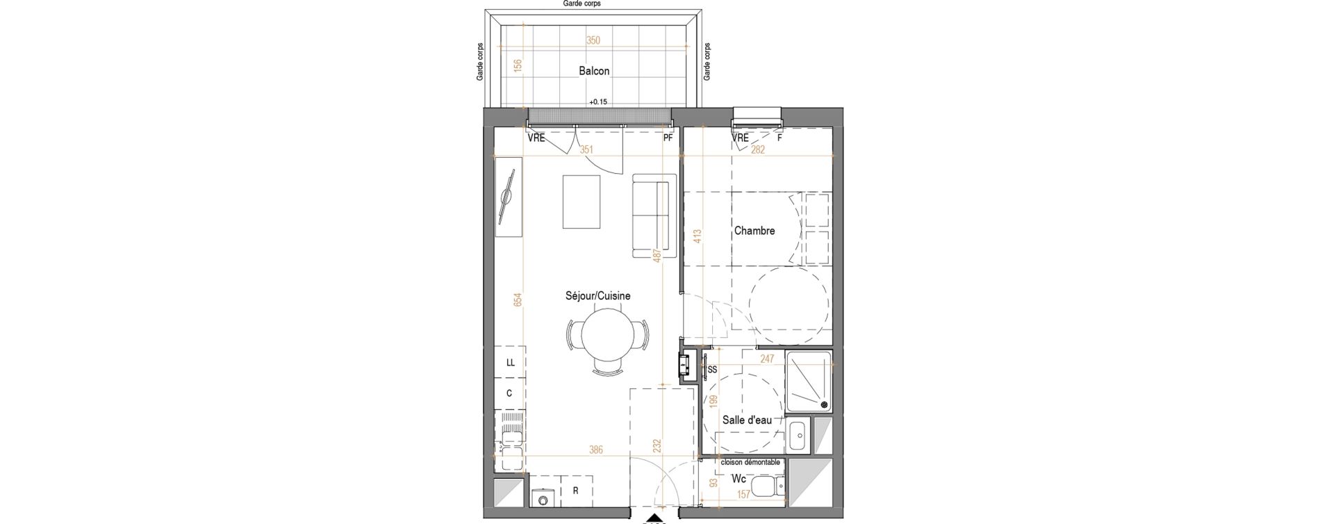 Appartement T2 de 42,34 m2 &agrave; Rez&eacute; Pont-rousseau