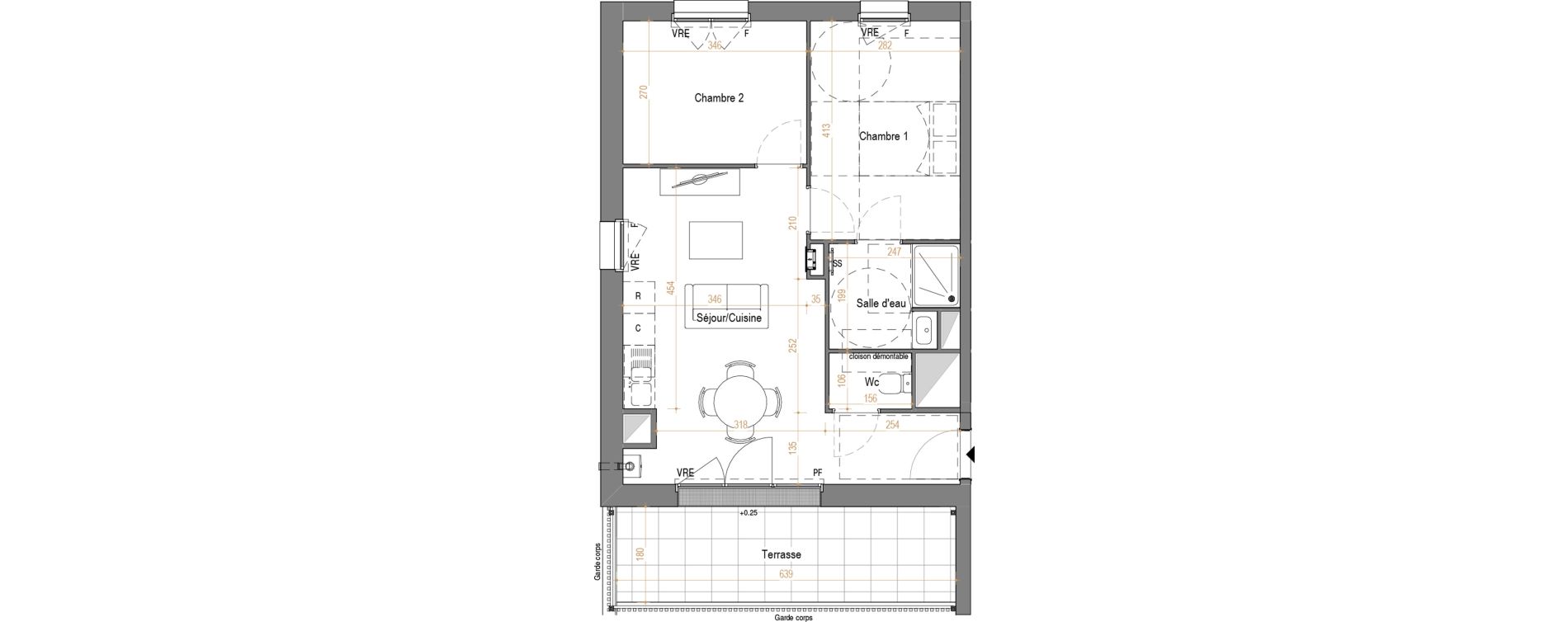 Appartement T3 de 52,16 m2 &agrave; Rez&eacute; Pont-rousseau