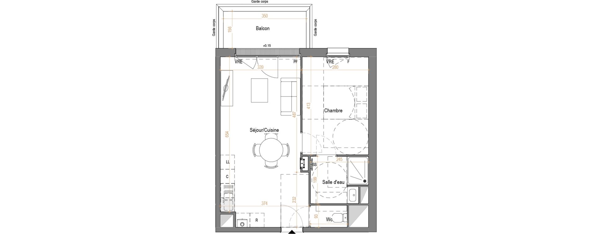 Appartement T2 de 42,29 m2 &agrave; Rez&eacute; Pont-rousseau