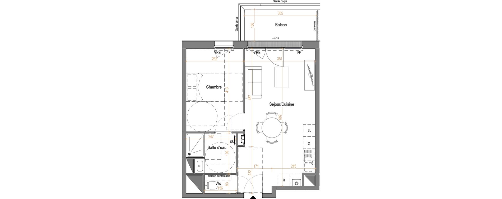 Appartement T2 de 42,48 m2 &agrave; Rez&eacute; Pont-rousseau