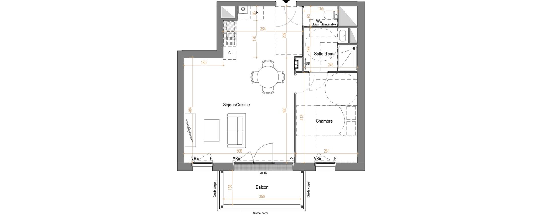 Appartement T2 de 50,27 m2 &agrave; Rez&eacute; Pont-rousseau