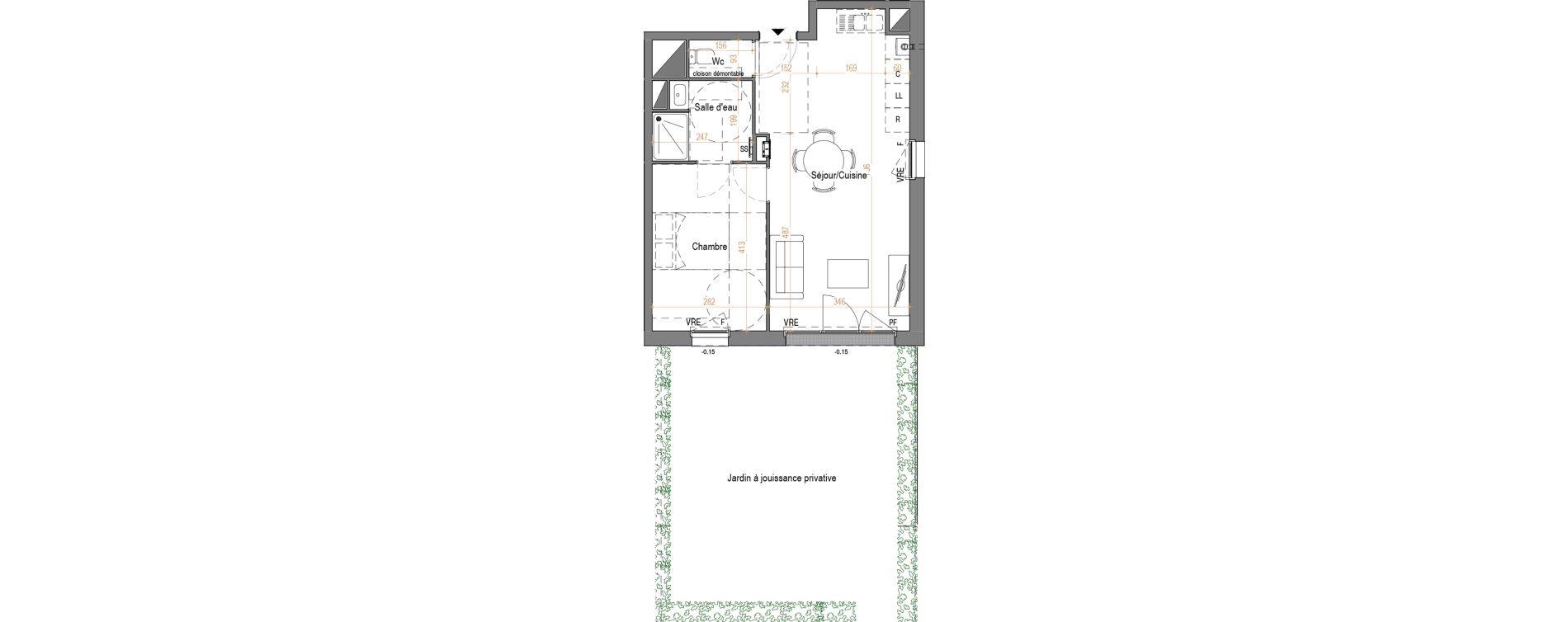 Appartement T2 de 44,72 m2 &agrave; Rez&eacute; Pont-rousseau